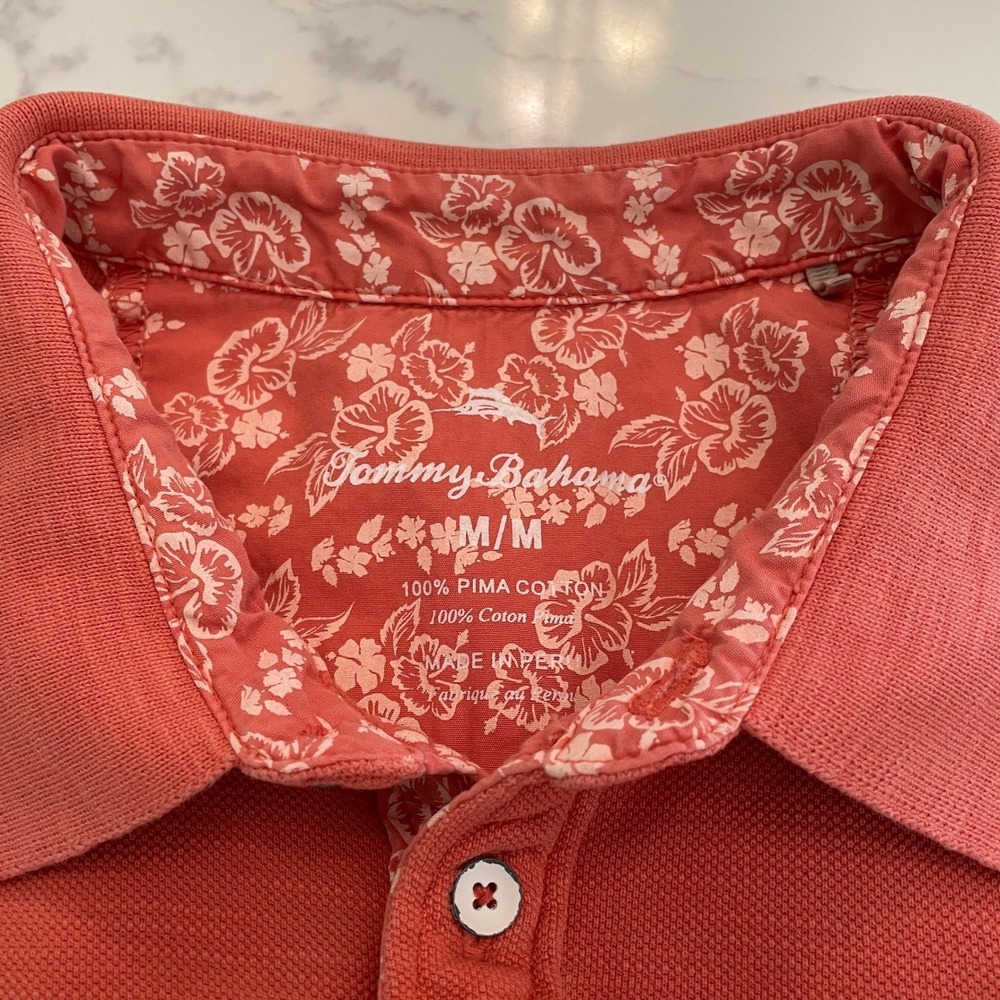 Tommy Bahama Mens Pima Cotton Polo Shirt Coral Relaxation Specialist Orange M - Picture 11 of 13